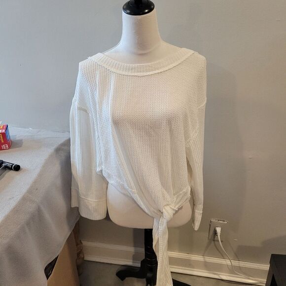 Free People Thermal White Long Sleeves Top Size Xs Oversized - Picture 1 of 8